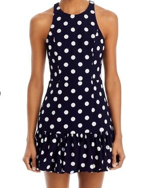 NEW -Aqua Navy & White Polka Dot Halter Dress